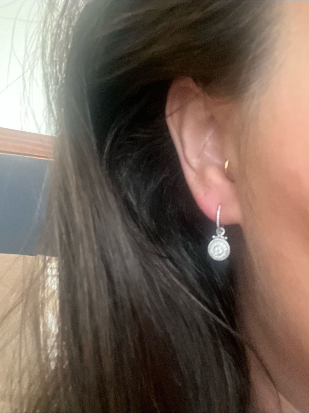 REAL White Gold  Twist Hoop Drop Earrings with Diamond Halo Discs - - Picture 6 of 6